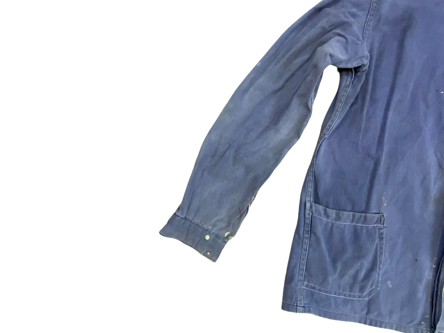 VTG DISTRESSED & FADED EU FRENCH WORKWEAR CHORE JACKET INDIGO TWILL COTTON M