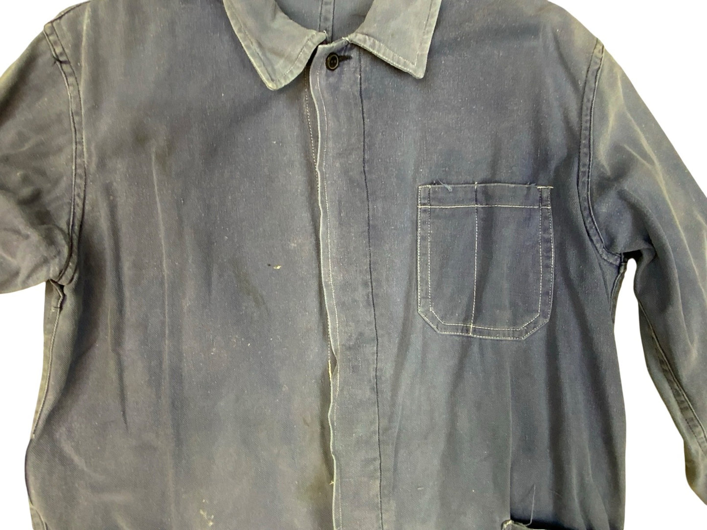 VTG DISTRESSED & FADED EU FRENCH WORKWEAR CHORE JACKET INDIGO TWILL COTTON M