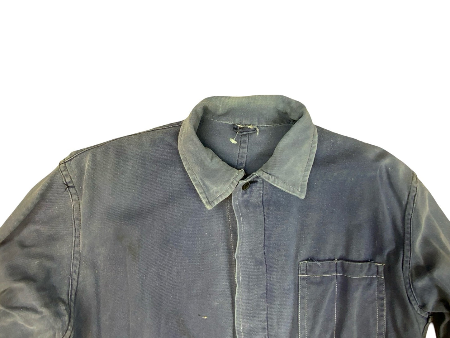 VTG DISTRESSED & FADED EU FRENCH WORKWEAR CHORE JACKET INDIGO TWILL COTTON M