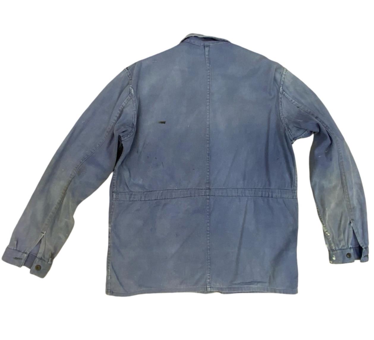 VTG DISTRESSED & FADED EU FRENCH WORKWEAR CHORE JACKET INDIGO TWILL COTTON M