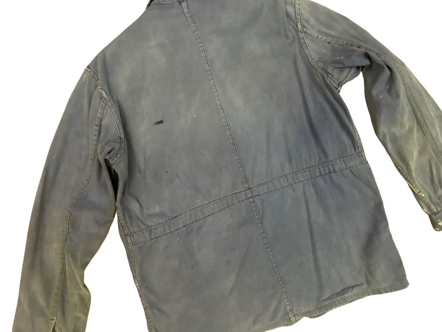 VTG DISTRESSED & FADED EU FRENCH WORKWEAR CHORE JACKET INDIGO TWILL COTTON M