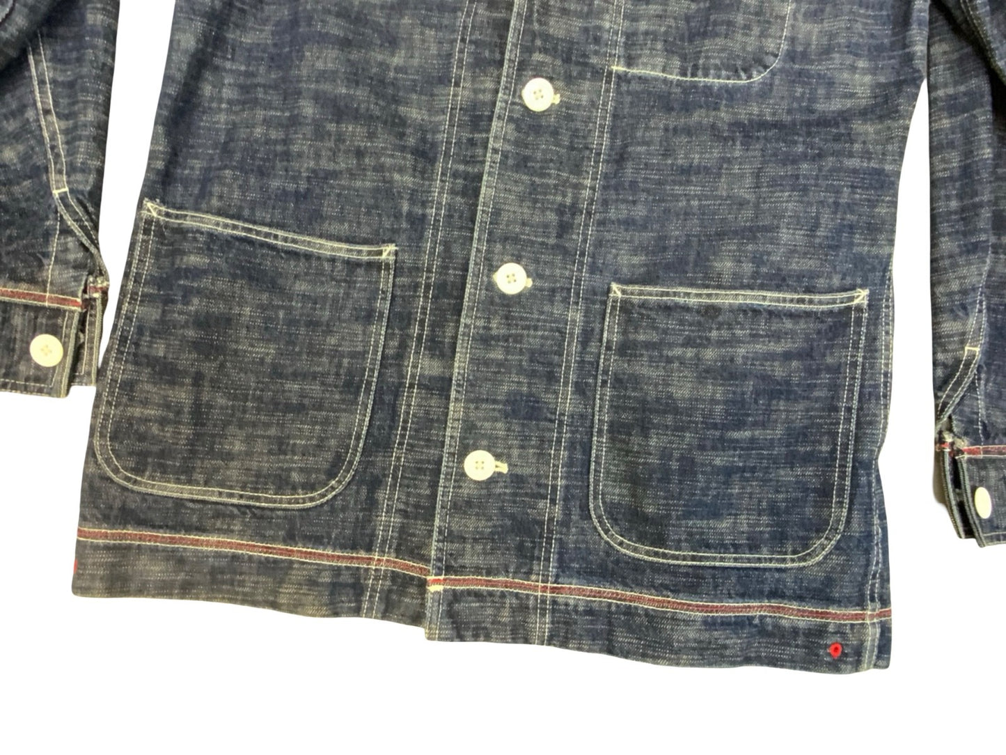 VTG US NAVY STYLE 'AIGLE' SHAWL COLLAR INDIGO DENIM CHORE JACKET ROCKABILLY M