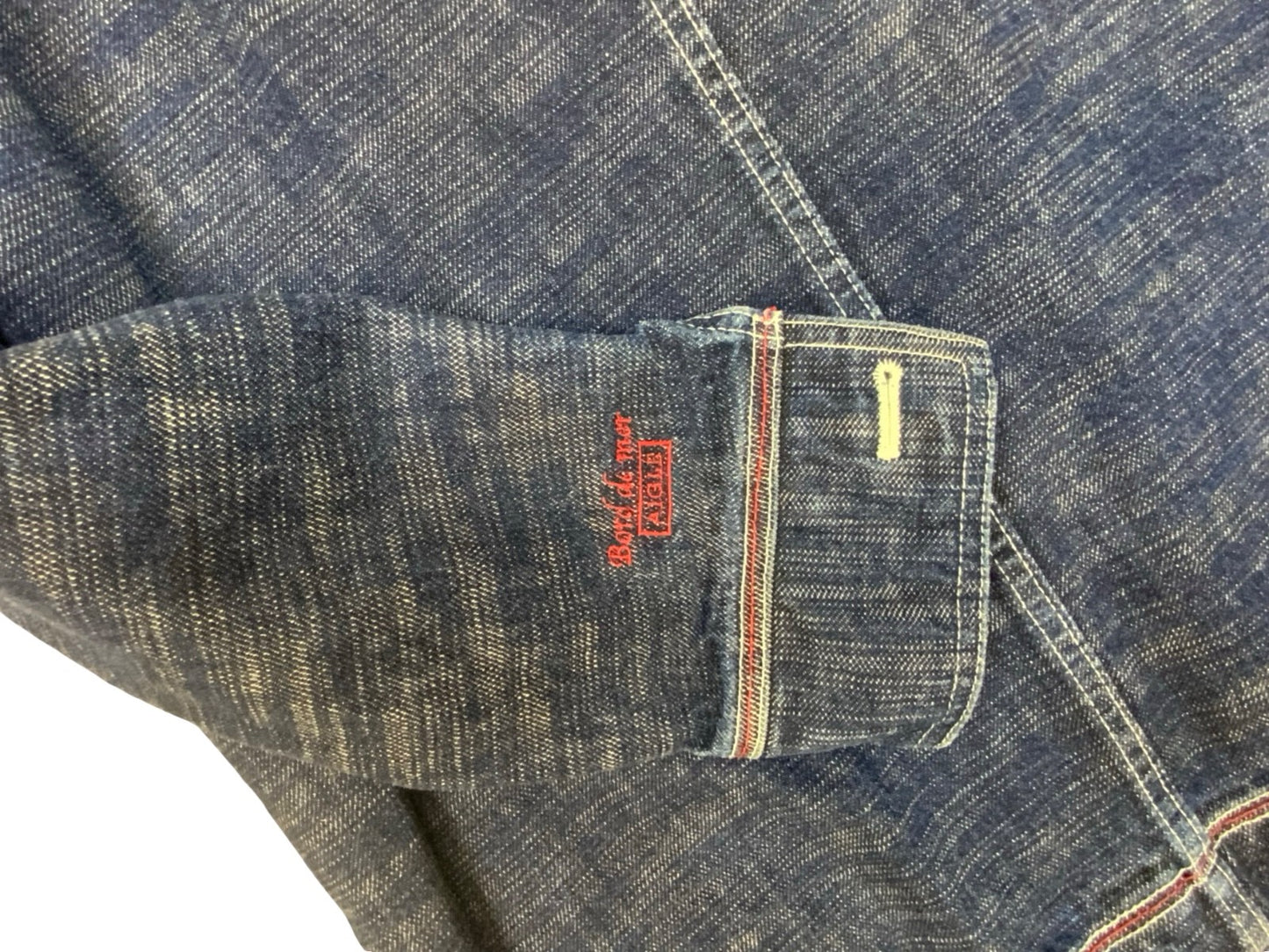VTG US NAVY STYLE 'AIGLE' SHAWL COLLAR INDIGO DENIM CHORE JACKET ROCKABILLY M