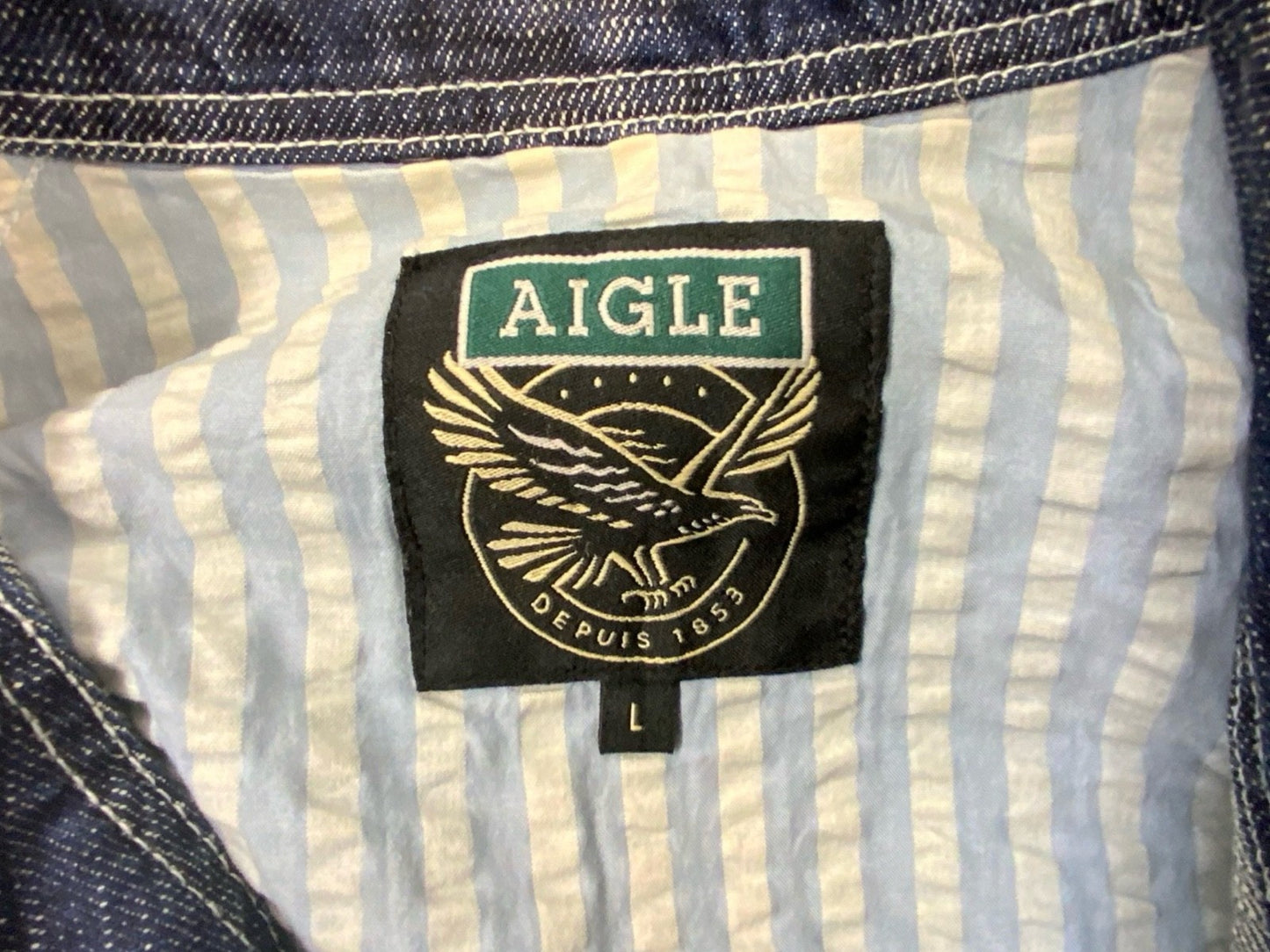 VTG US NAVY STYLE 'AIGLE' SHAWL COLLAR INDIGO DENIM CHORE JACKET ROCKABILLY M