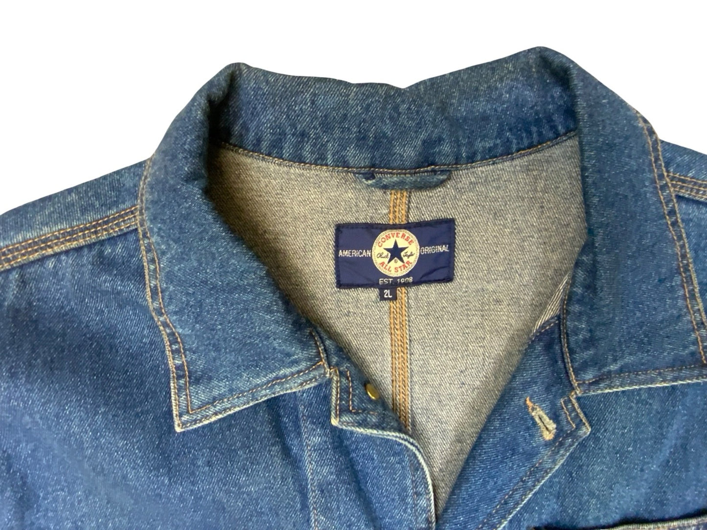 VTG 3/4 SLEEVE 'CONVERSE' ALL STARS DENIM CHORE JACKET AMAZING SUN FADES 2XL