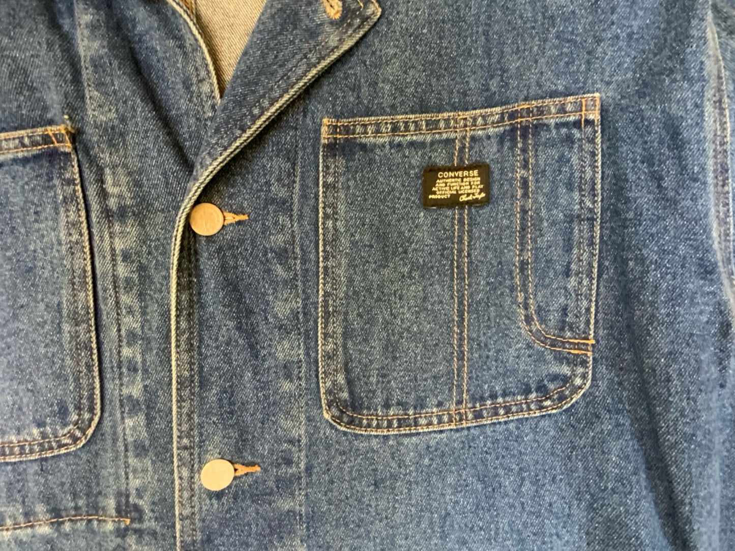 VTG 3/4 SLEEVE 'CONVERSE' ALL STARS DENIM CHORE JACKET AMAZING SUN FADES 2XL