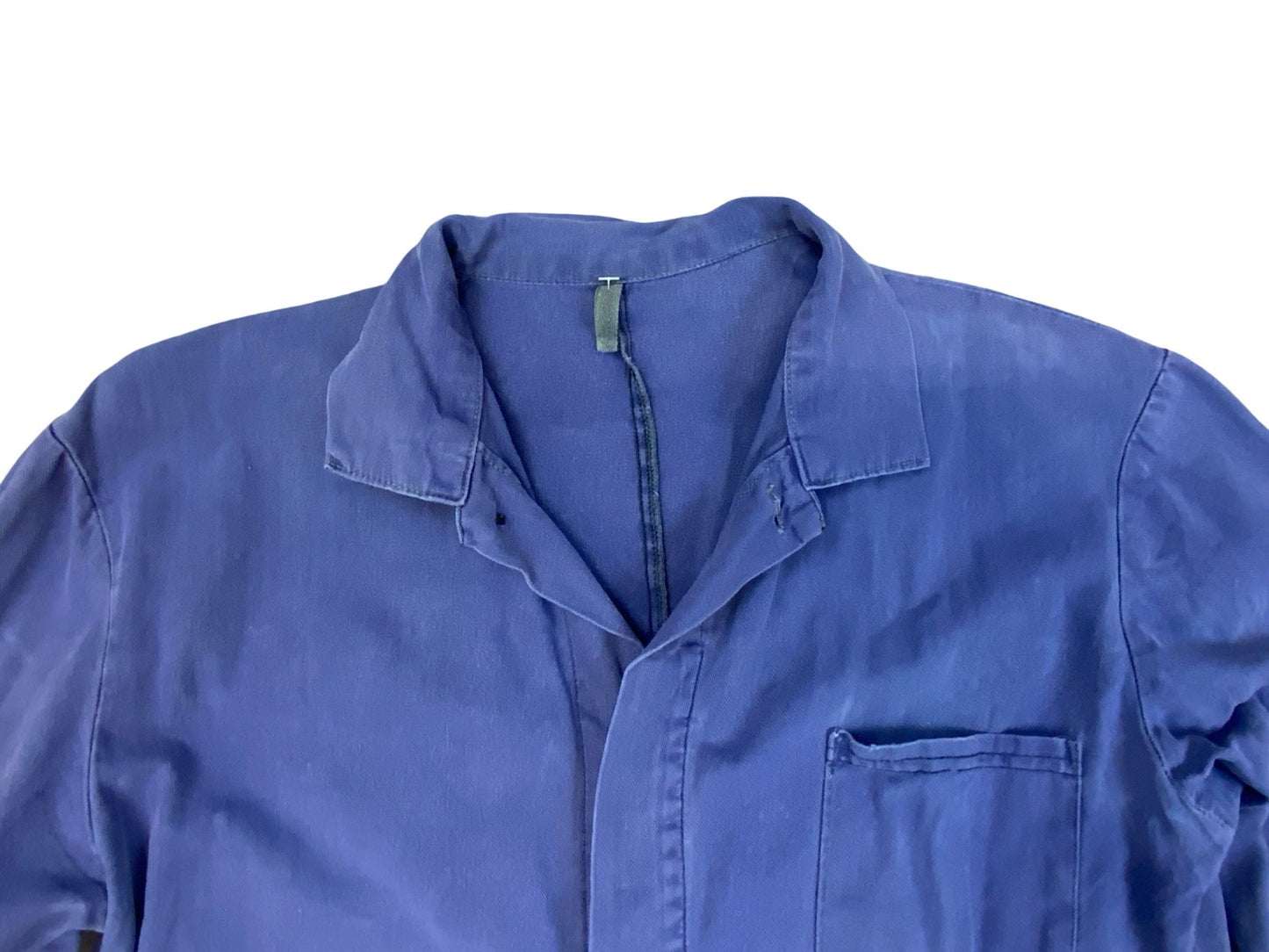 VTG DISTRESSED FADED INDIGO HERRINGBONE COTTON EU FRENCH WORKWEAR CHORE JACKET M