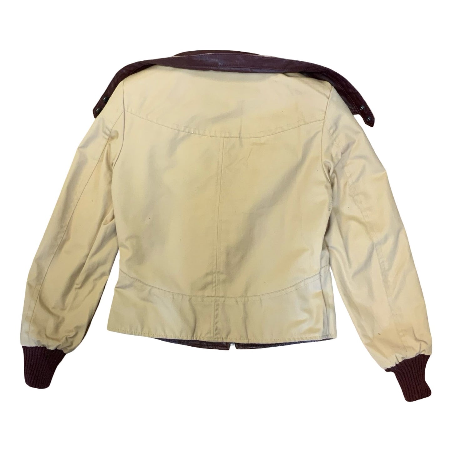 VTG 70s 80s SLIT END LTD BURGUNDY CREAM REVERSIBLE CROPPED LEATHER JACKET SMALL