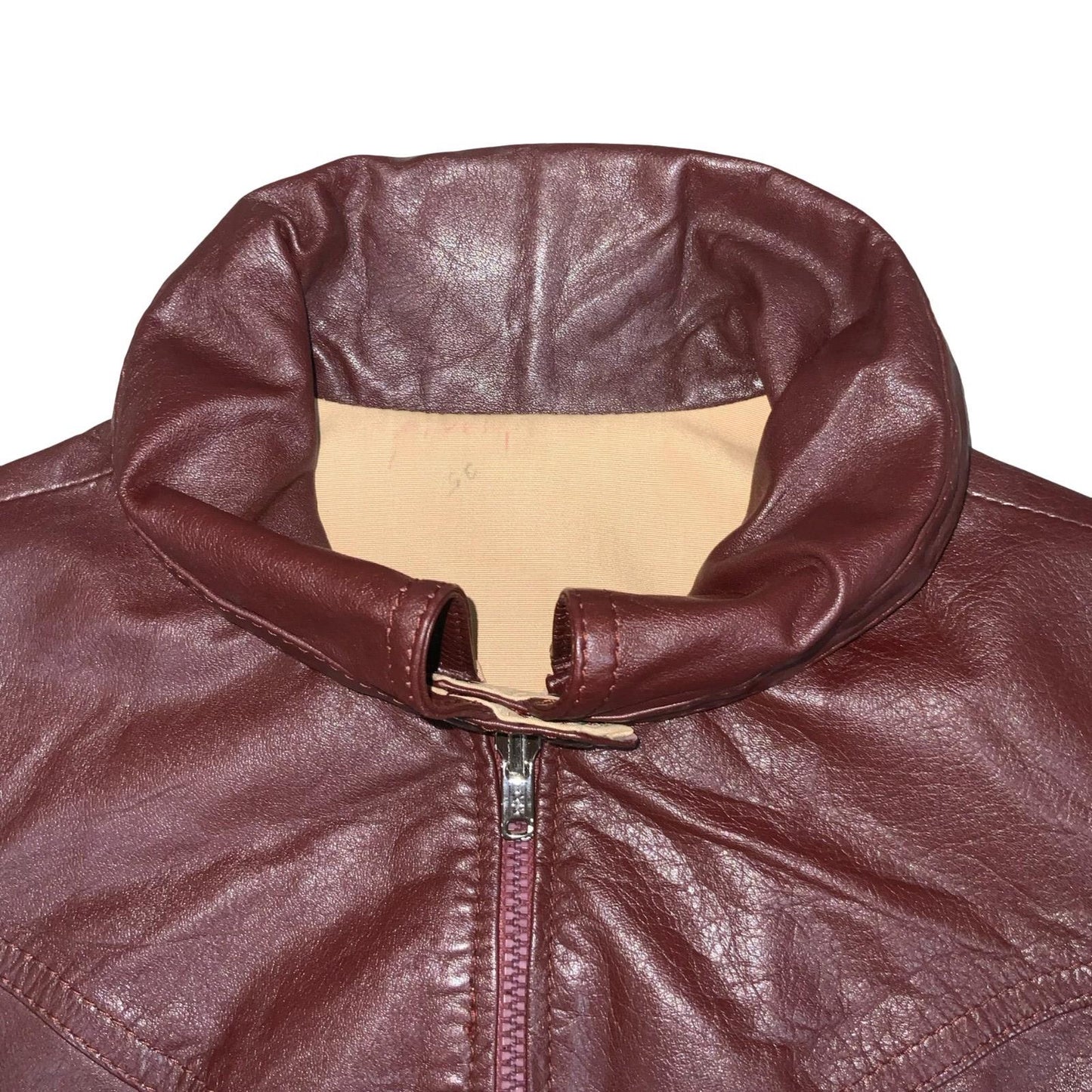 VTG 70s 80s SLIT END LTD BURGUNDY CREAM REVERSIBLE CROPPED LEATHER JACKET SMALL