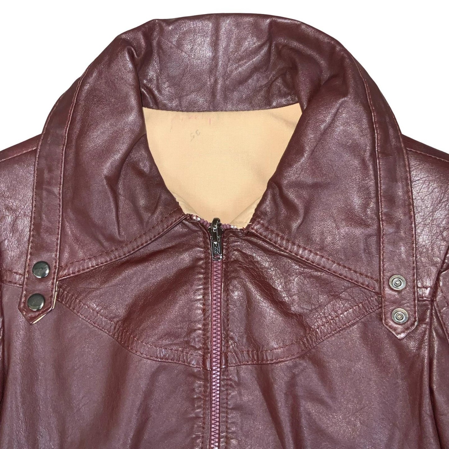VTG 70s 80s SLIT END LTD BURGUNDY CREAM REVERSIBLE CROPPED LEATHER JACKET SMALL