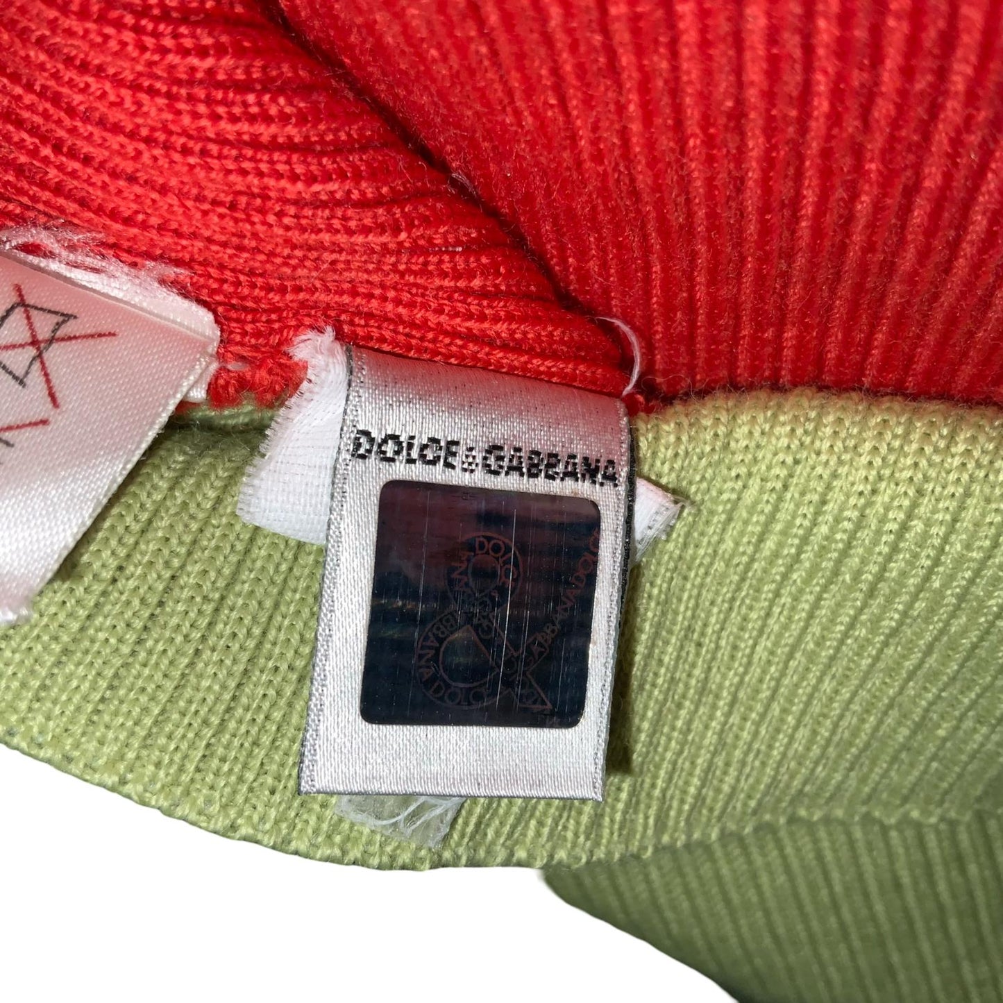 VTG y2k 'DOLCE & GABBANA' D&G RED GREEN TURTLE NECK KNITTED SLEEVELESS TOP SMALL