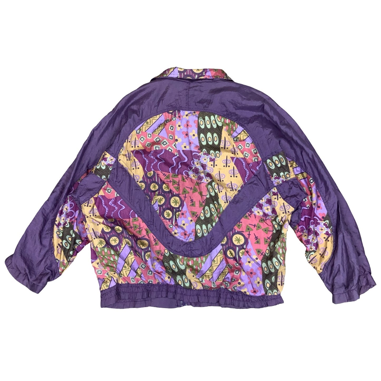 80s 'RAFAEL' COLOURFUL PURPLE GEOMETRIC RETRO WINDBREAKER SHELL JACKET XL