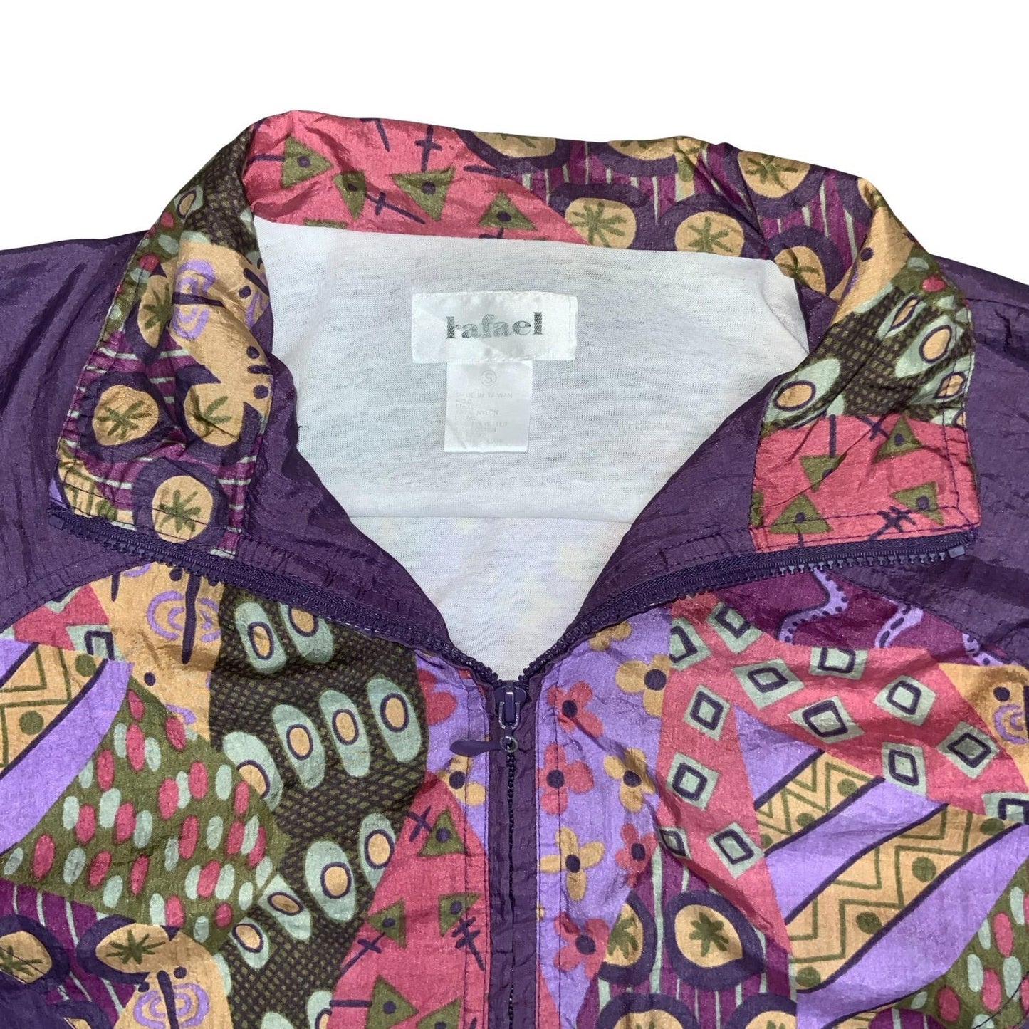 80s 'RAFAEL' COLOURFUL PURPLE GEOMETRIC RETRO WINDBREAKER SHELL JACKET XL