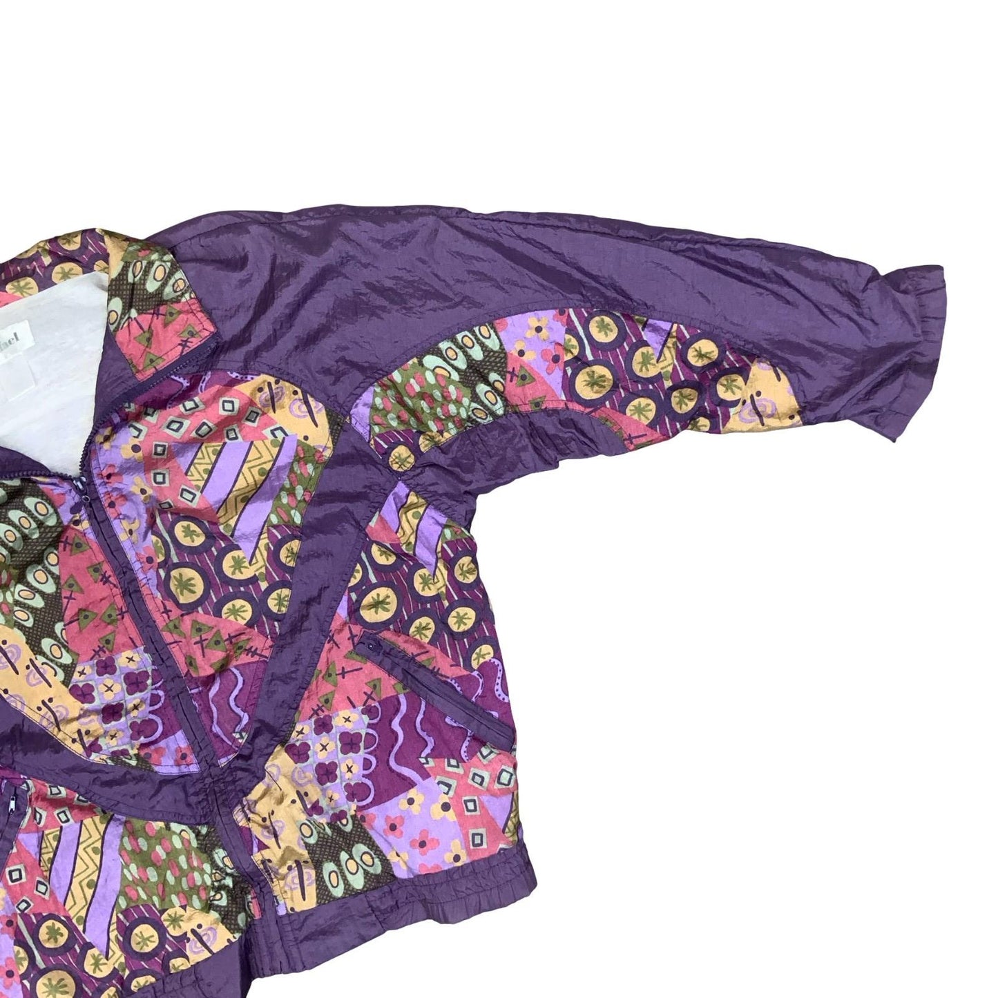 80s 'RAFAEL' COLOURFUL PURPLE GEOMETRIC RETRO WINDBREAKER SHELL JACKET XL