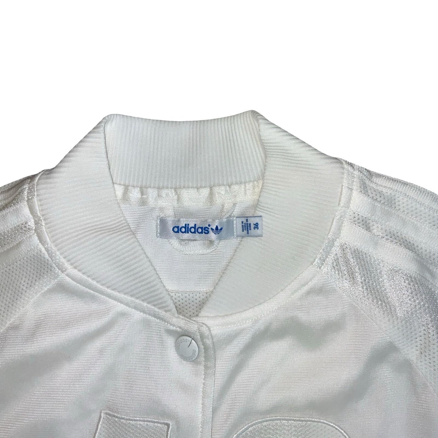 VTG 'ADIDAS' WHITE '1949' EMBOSSED SNAP BUTTON WOMENS BOMBER TRACK JACKET M 12