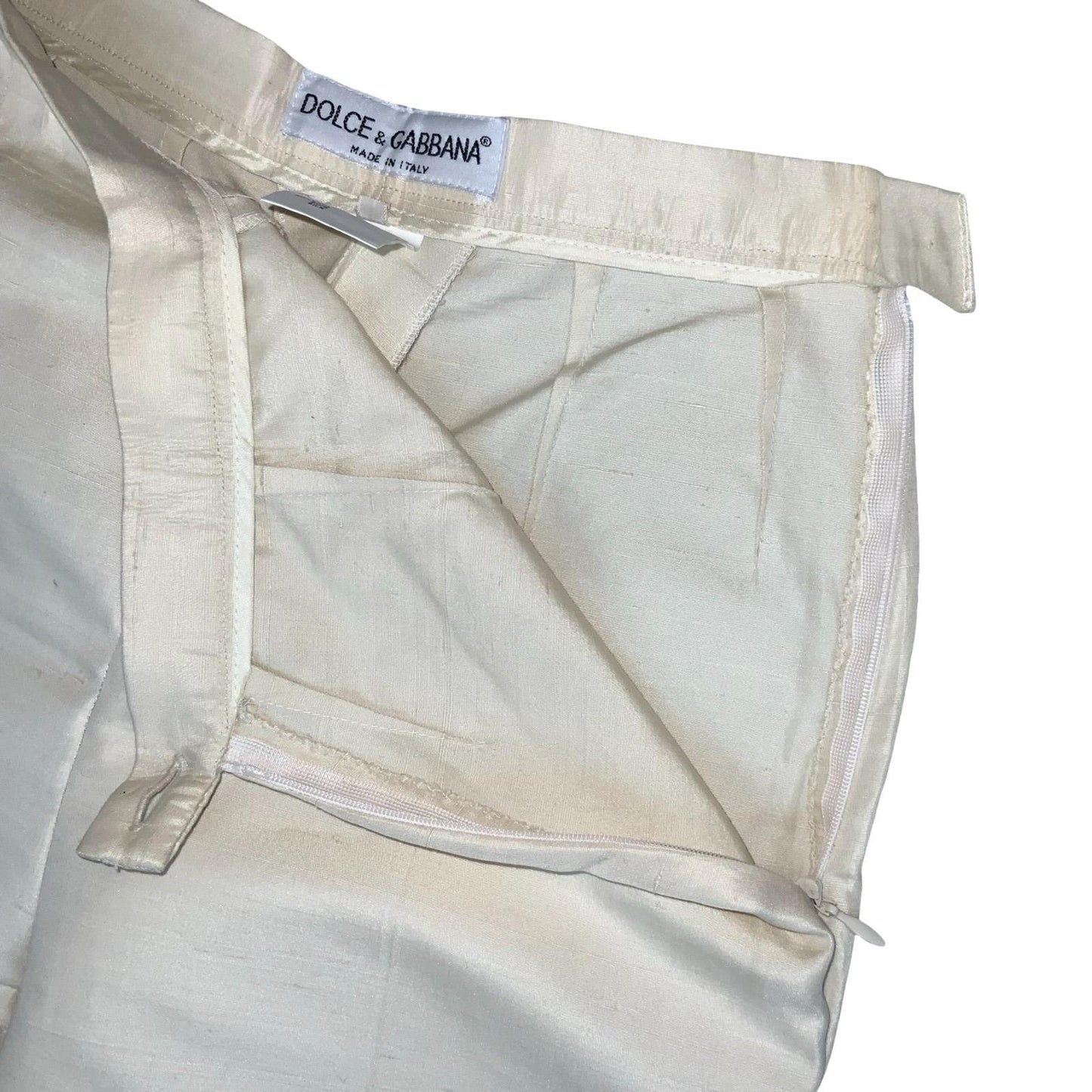 VTG 90s 'DOLCE & GABBANA' OFF-WHITE LUXURY ITALIAN COTTON SILK 3/4 TROUSERS XS