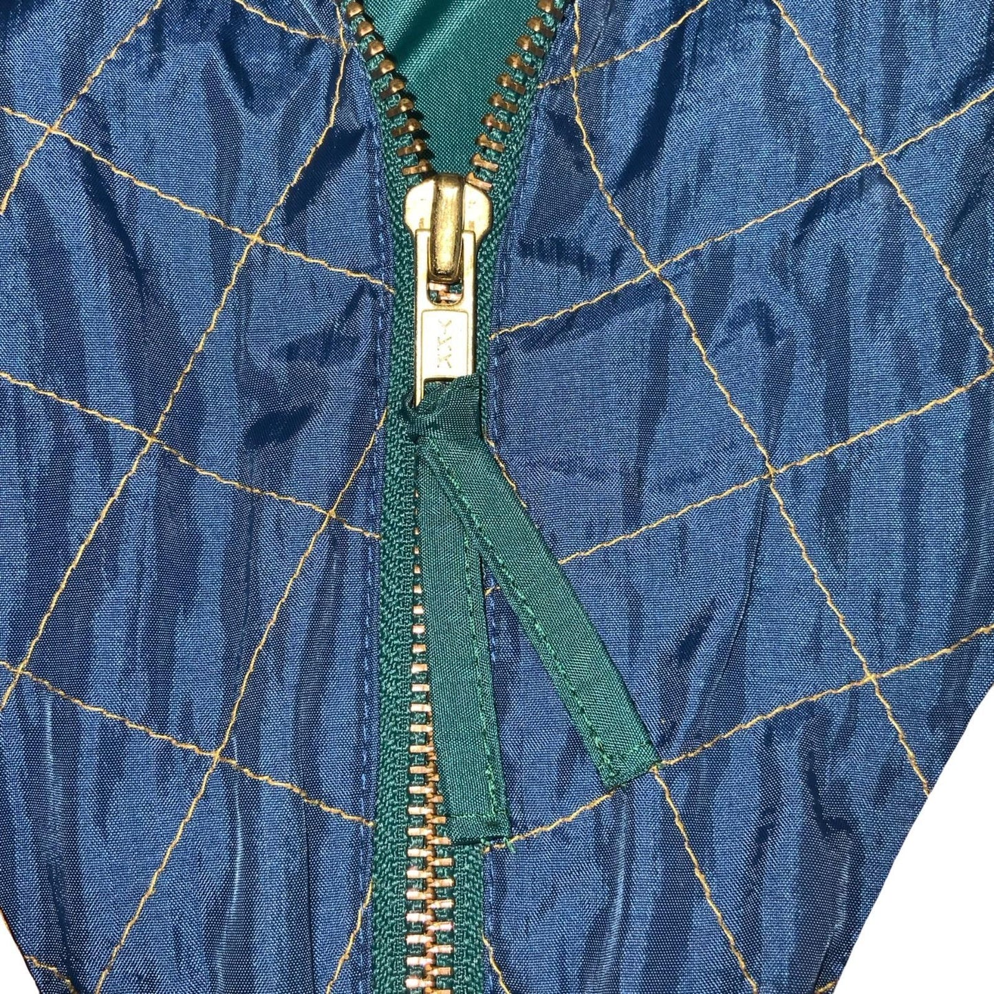 VTG 80s 'RIVER EDGE' YELLOW TEAL GREEN GEOMETRIC PATCHWORK WINDBREAKER JACKET XL
