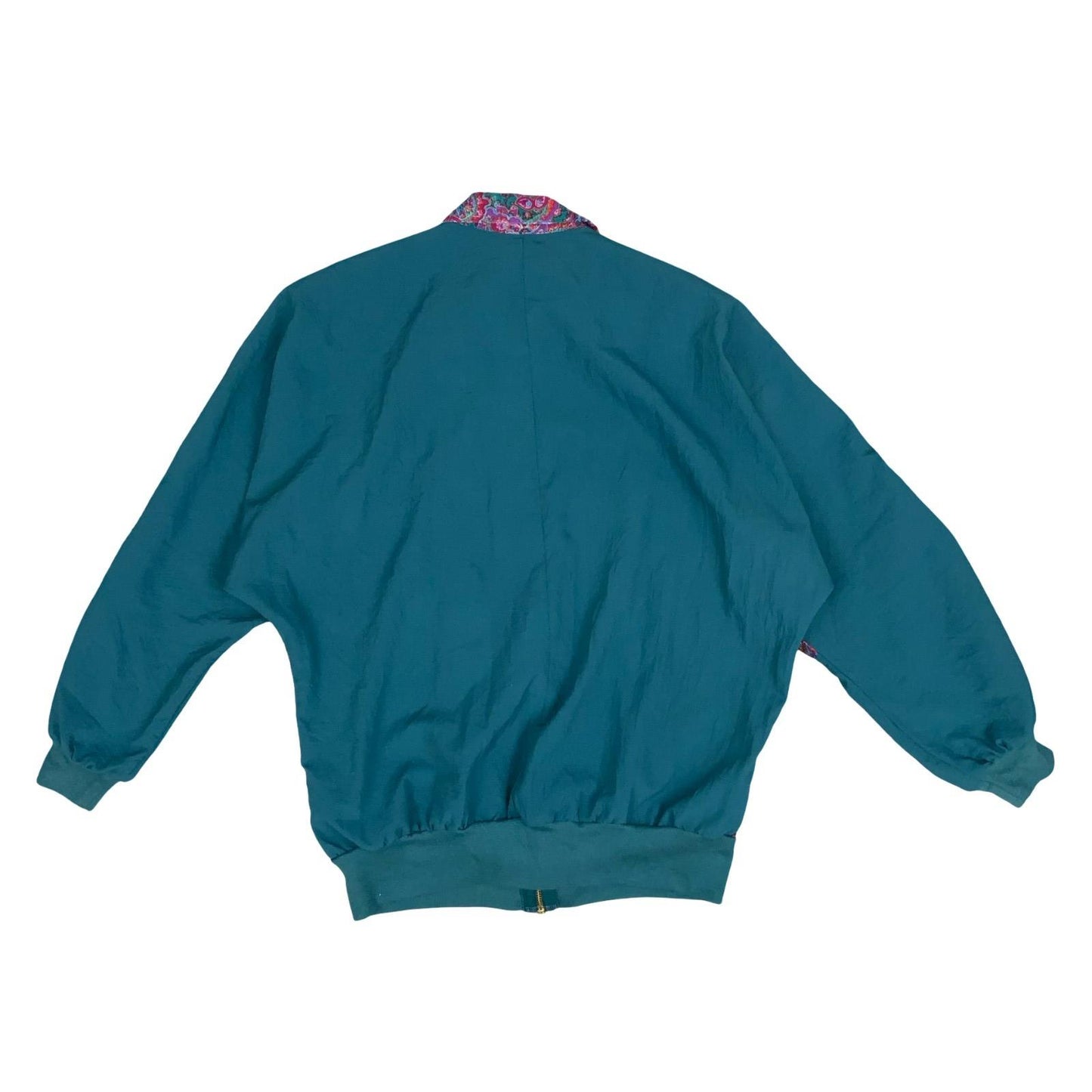 VTG 80s 90s 'SILVER THREADS' TEAL GREEN PINK FLORAL WINDBREAKER JACKET LARGE