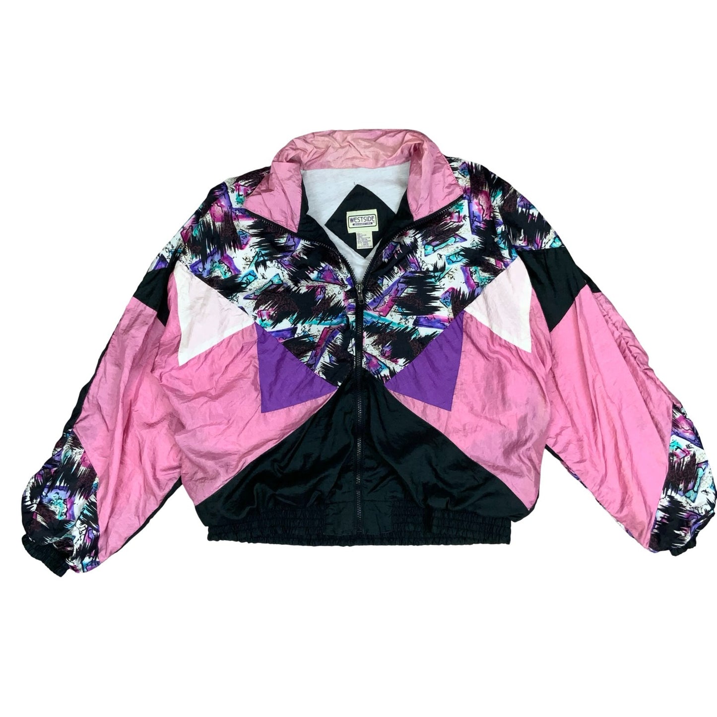 80s 'WESTSIDE CONNECTION' PINK BLACK GEOMETRIC ATHLETIC SHELL JACKET XL
