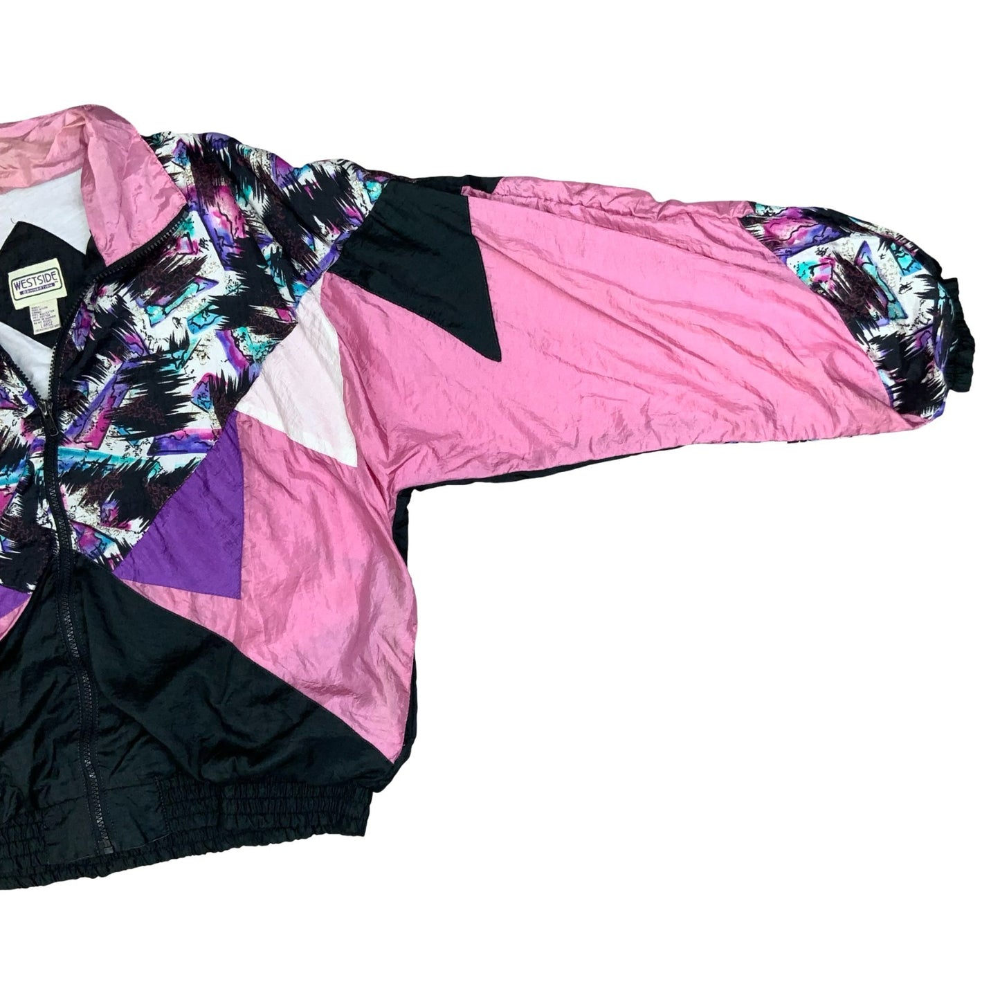 80s 'WESTSIDE CONNECTION' PINK BLACK GEOMETRIC ATHLETIC SHELL JACKET XL