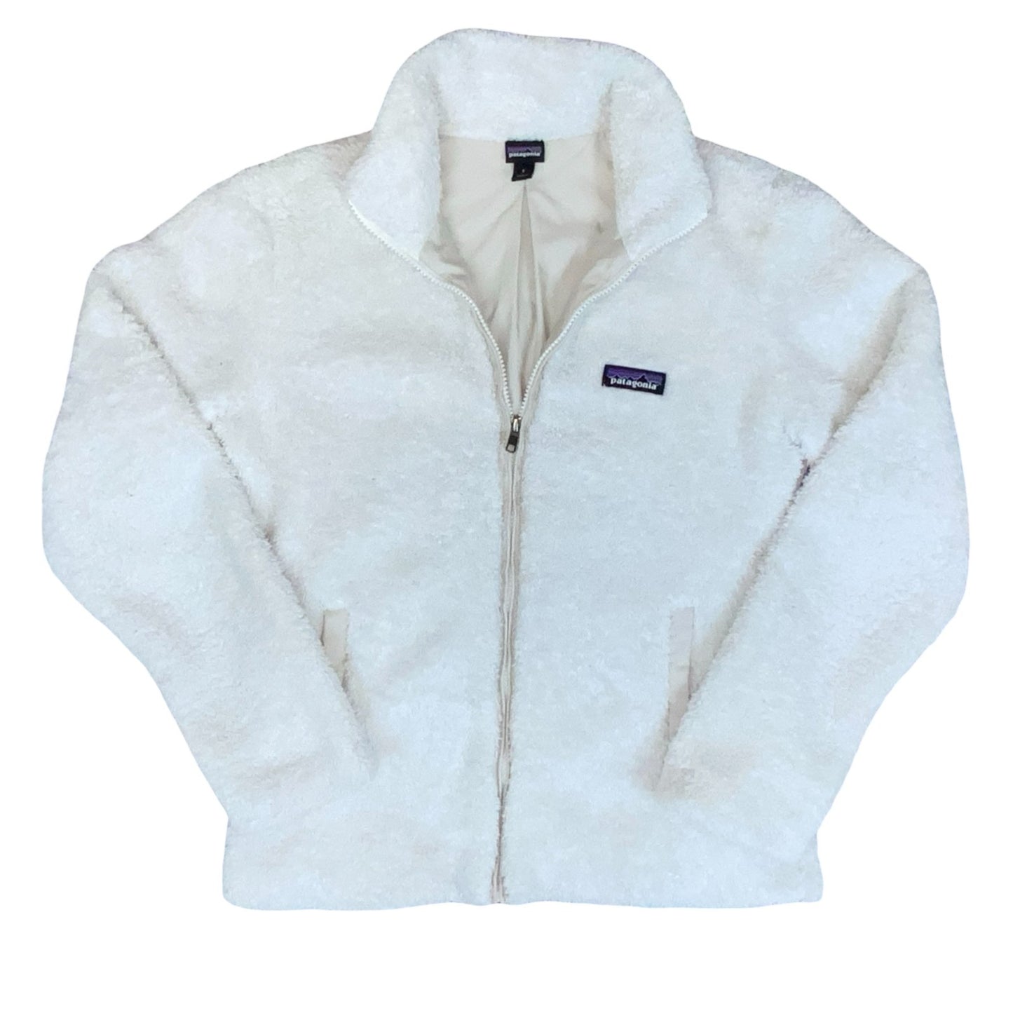 VTG 90s 'PATAGONIA' WHITE TEDDY FLEECE ZIP-UP FULLY LINED HIKING JACKET S 8/10