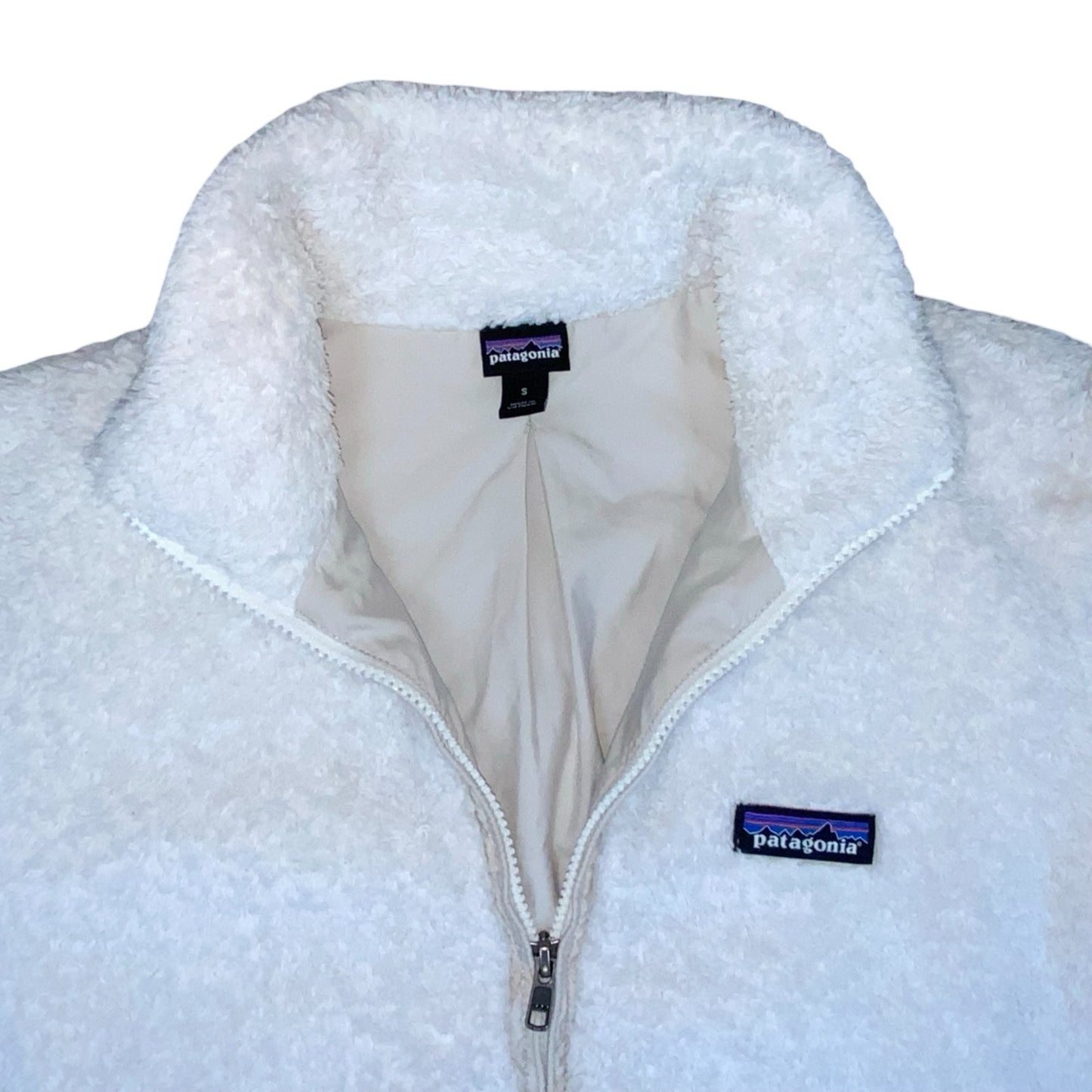 VTG 90s 'PATAGONIA' WHITE TEDDY FLEECE ZIP-UP FULLY LINED HIKING JACKET S 8/10