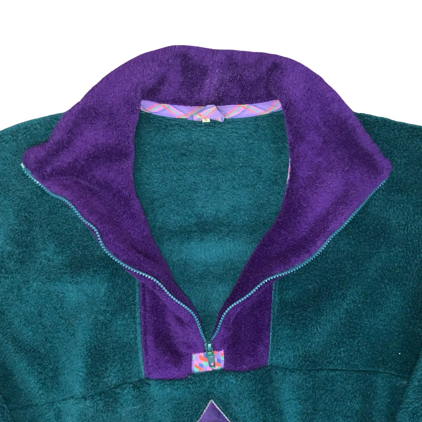 VTG 80s 90s 'HELLY HANSEN' GREEN PURPLE PULL-OVER CASUAL TEDDY FLEECE XL