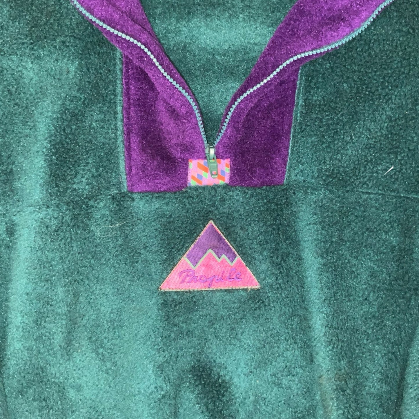 VTG 80s 90s 'HELLY HANSEN' GREEN PURPLE PULL-OVER CASUAL TEDDY FLEECE XL