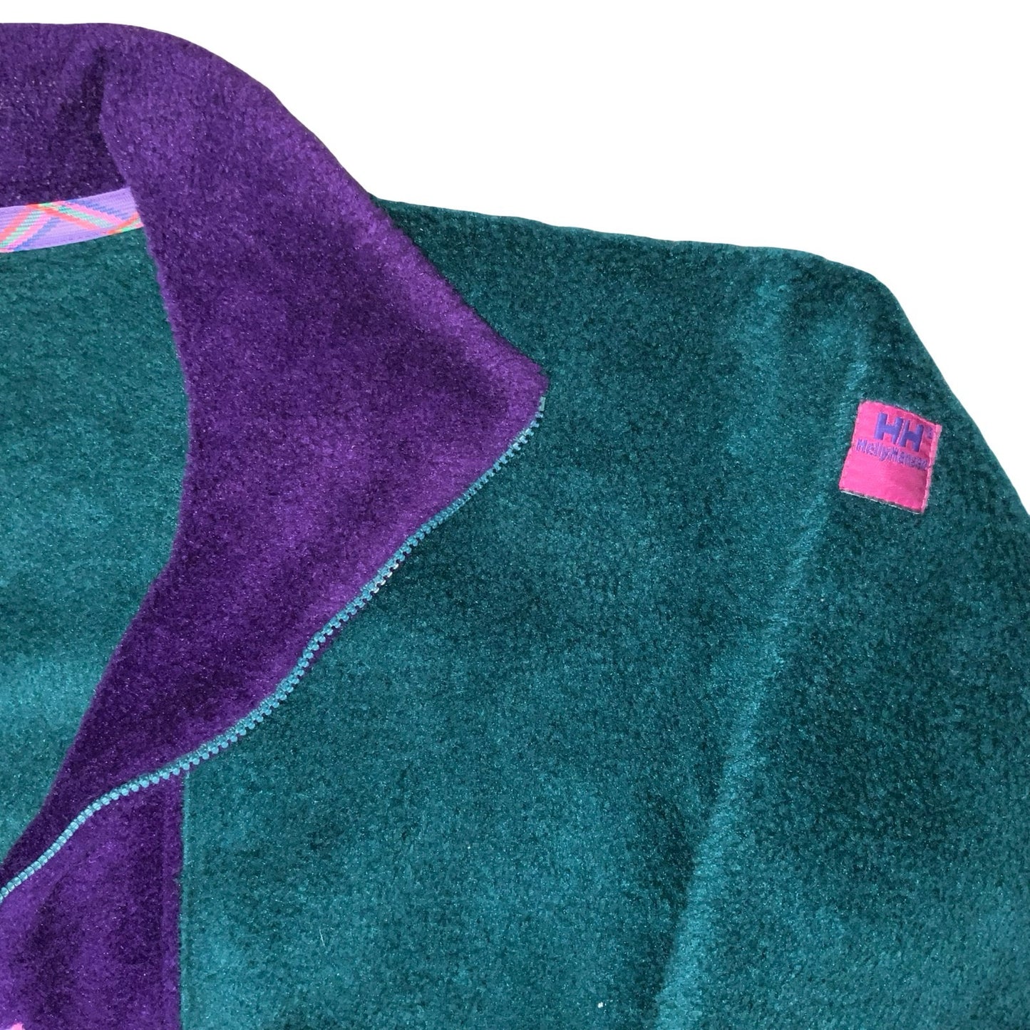 VTG 80s 90s 'HELLY HANSEN' GREEN PURPLE PULL-OVER CASUAL TEDDY FLEECE XL