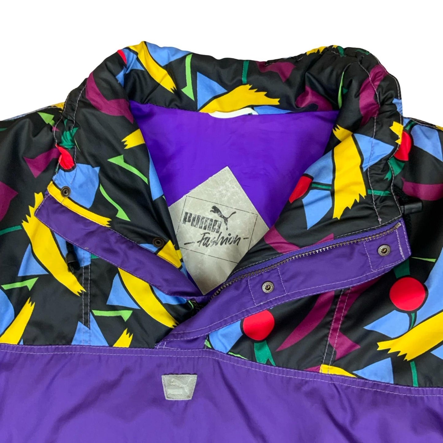 VTG 90s 'PUMA' FASHION PURPLE GEOMETRIC PULLOVER PADDED SHELL WINDBREAKER 2XL