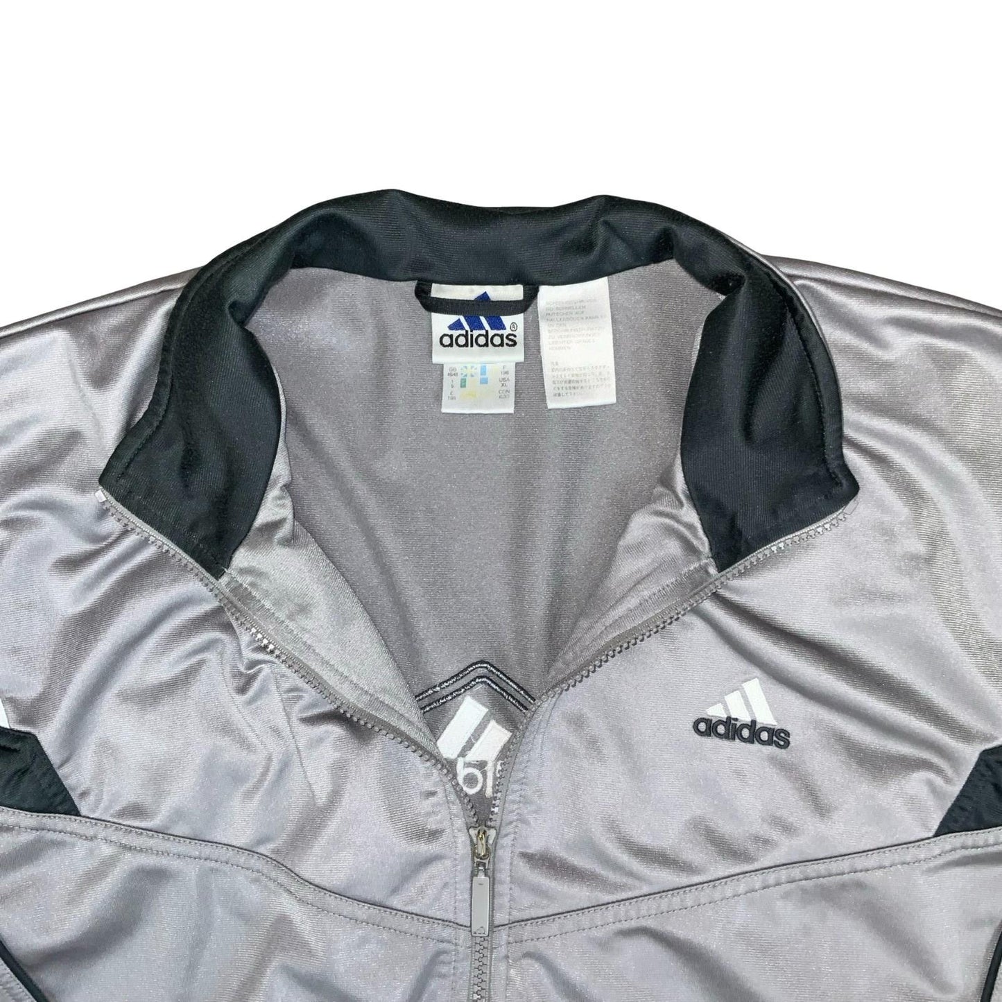 VTG 90s RETRO 'ADIDAS' SILVER GREY CASUAL FULL ZIP WARM-UP TRACK JACKET LARGE