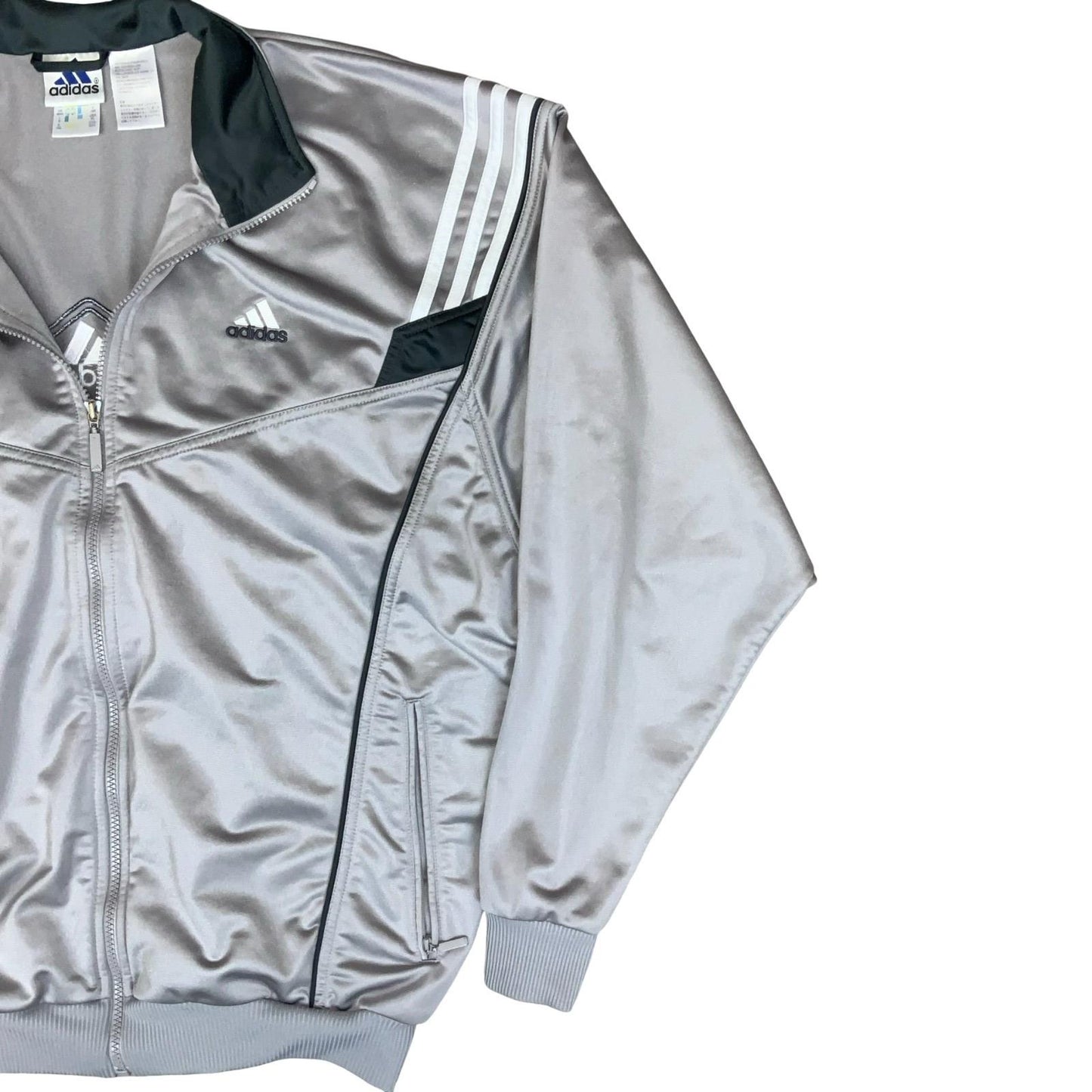 VTG 90s RETRO 'ADIDAS' SILVER GREY CASUAL FULL ZIP WARM-UP TRACK JACKET LARGE