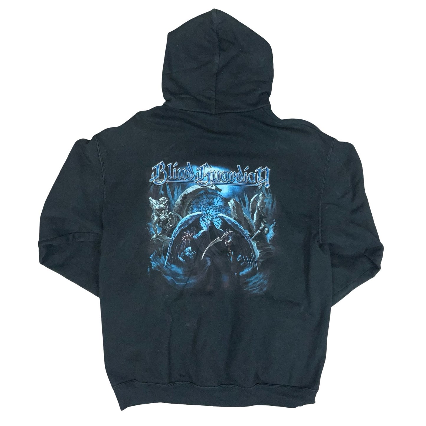 VTG 00s FRUIT OF THE LOOM 'BLIND GUARDIAN' BLACK REAPER GRAPHIC METAL HOODIE M/L