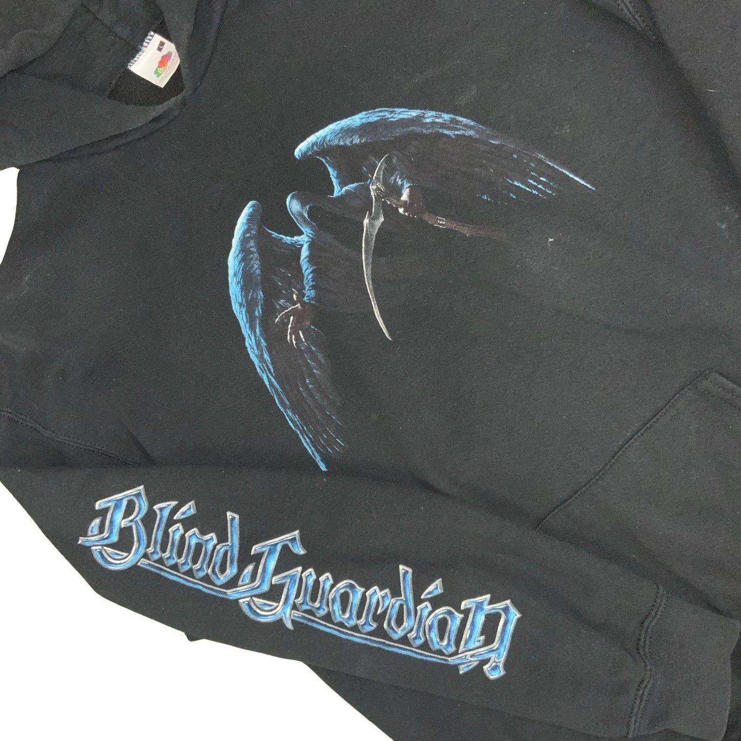 VTG 00s FRUIT OF THE LOOM 'BLIND GUARDIAN' BLACK REAPER GRAPHIC METAL HOODIE M/L