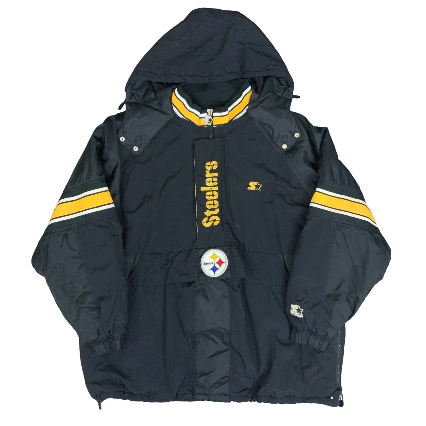 VTG 'NFL PRO-LINE STARTER' STEELERS FOOTBALL BLACK PULLOVER OUTDOOR COAT 4XL