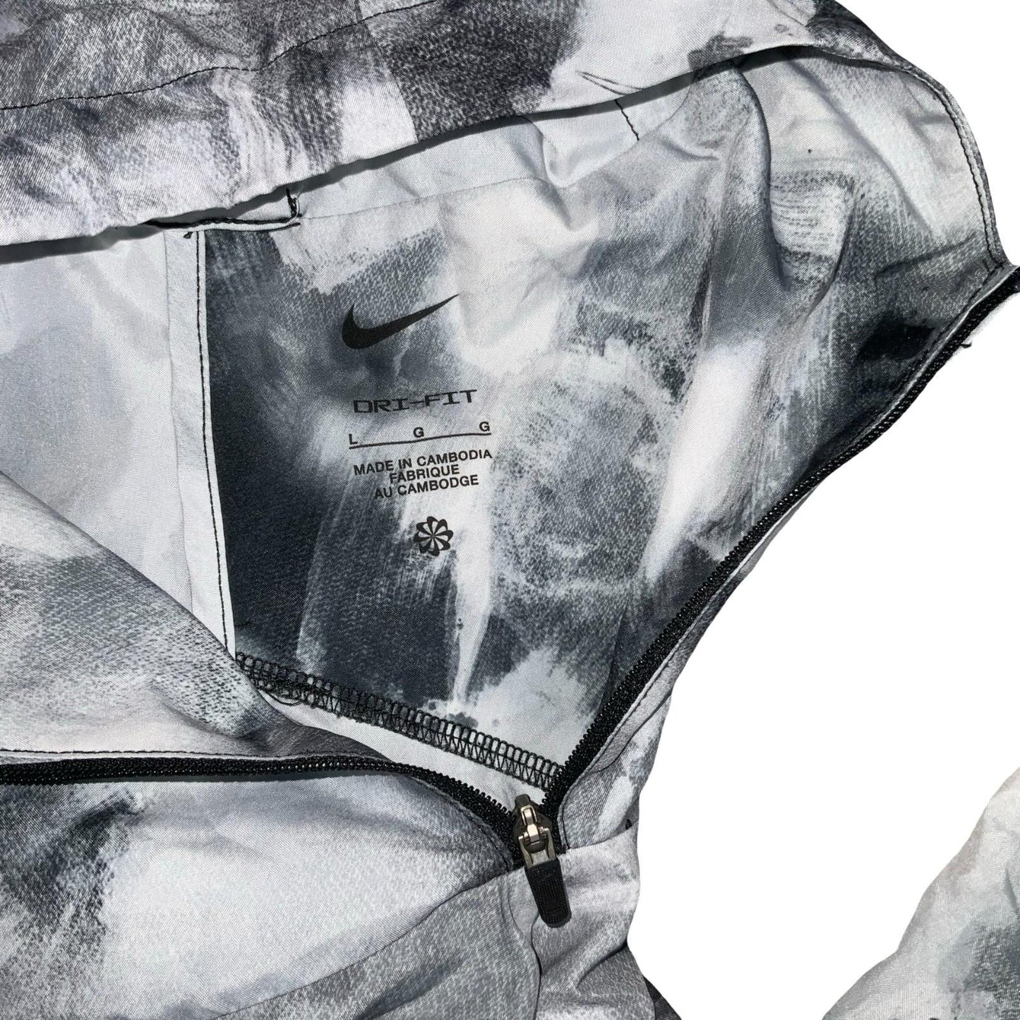 90s 'NIKE' DRI-FIT GREY WHITE TIE-DYE PULL-OVER WINDBREAKER RAINCOAT JACKET XL