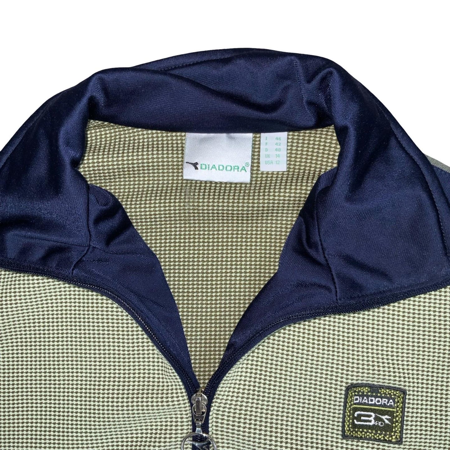 VTG 90s 'DIADORA' BEIGE BROWN NAVY BLUE TEXTURED BREATHABLE TRACK JACKET 2XL