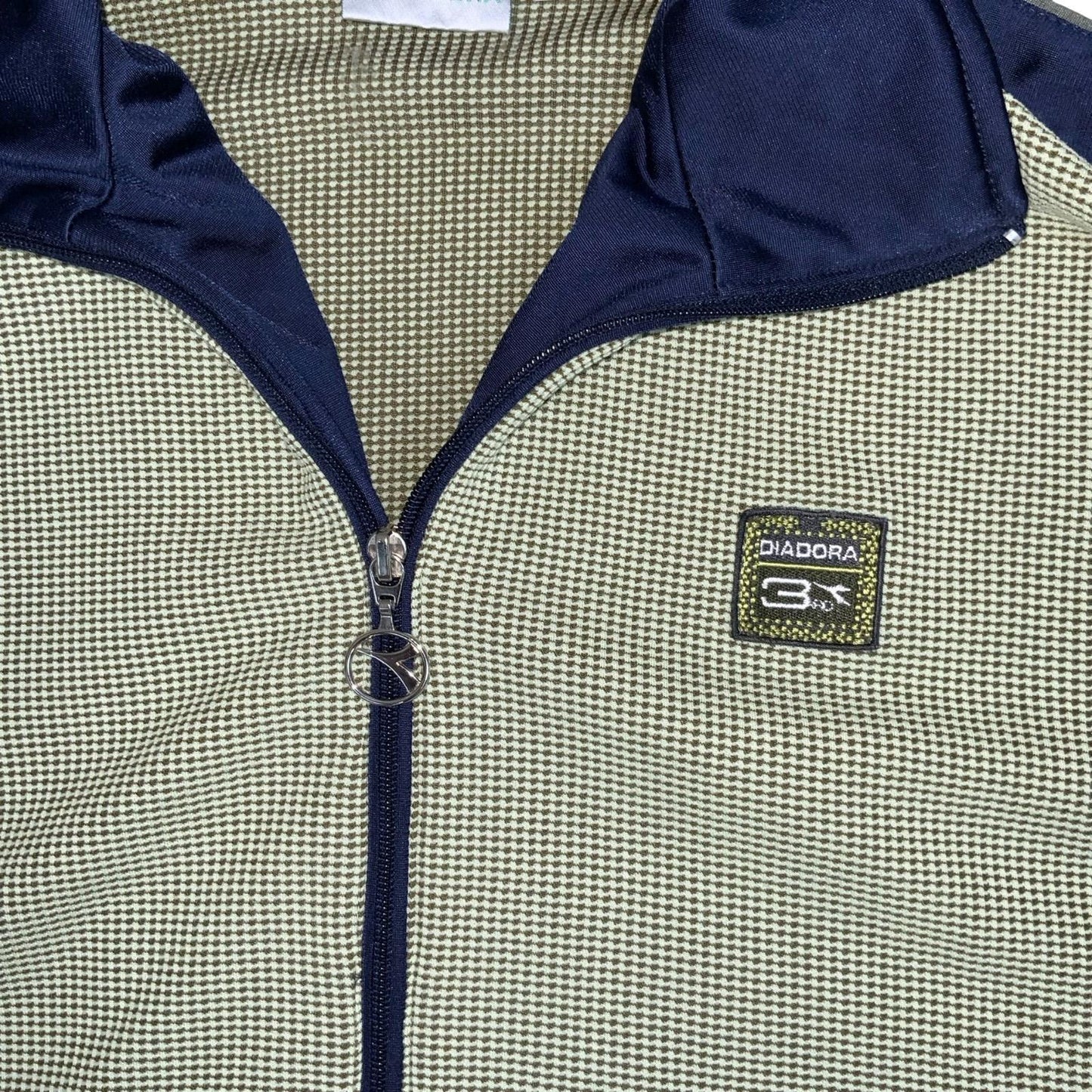 VTG 90s 'DIADORA' BEIGE BROWN NAVY BLUE TEXTURED BREATHABLE TRACK JACKET 2XL