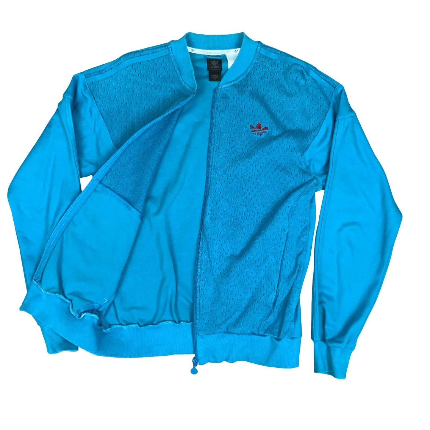 VTG SAMPLE 'ADIDAS' CELEBRATE ORIGINALITY BLUE KNIT TRAINING TRACK JACKET M/L