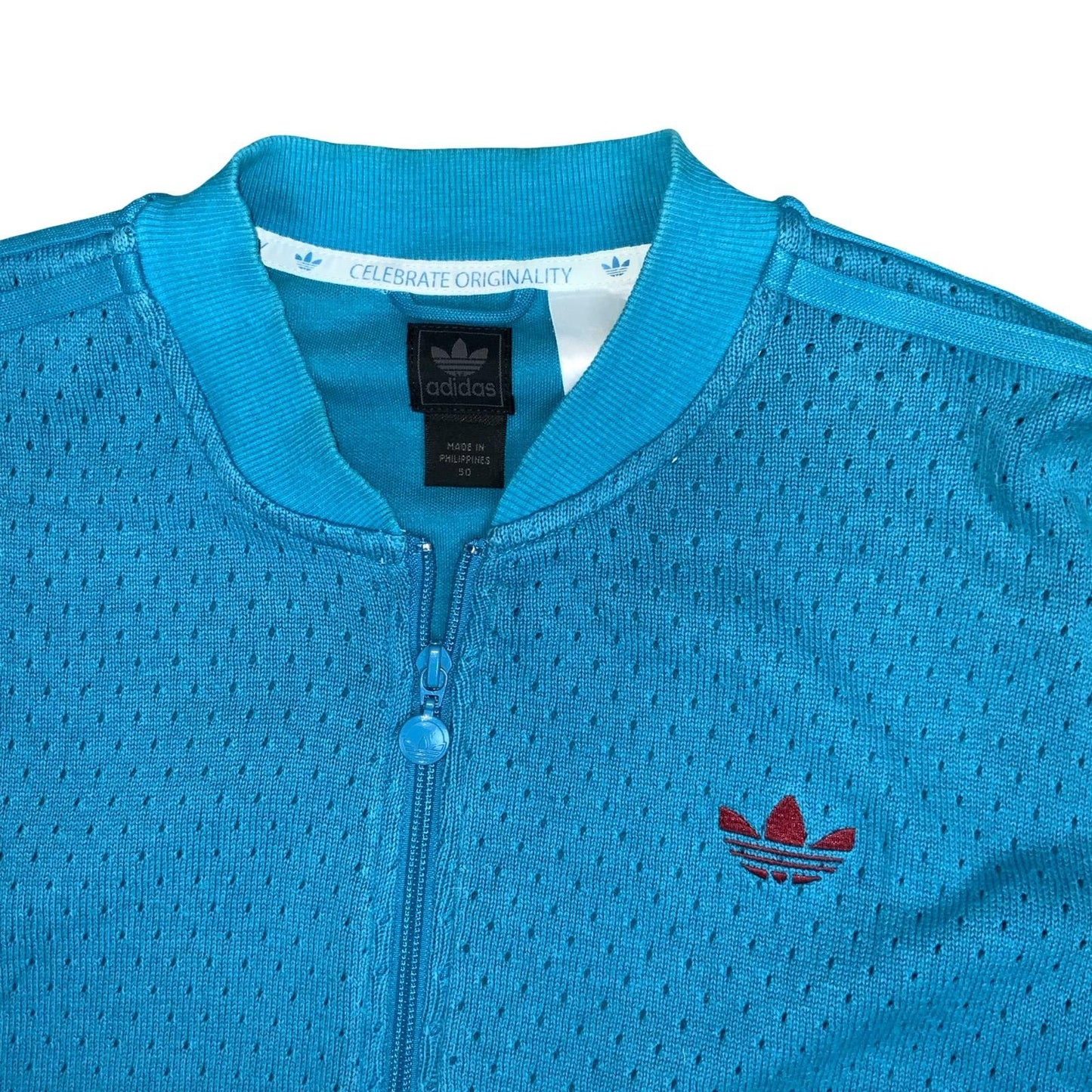 VTG SAMPLE 'ADIDAS' CELEBRATE ORIGINALITY BLUE KNIT TRAINING TRACK JACKET M/L