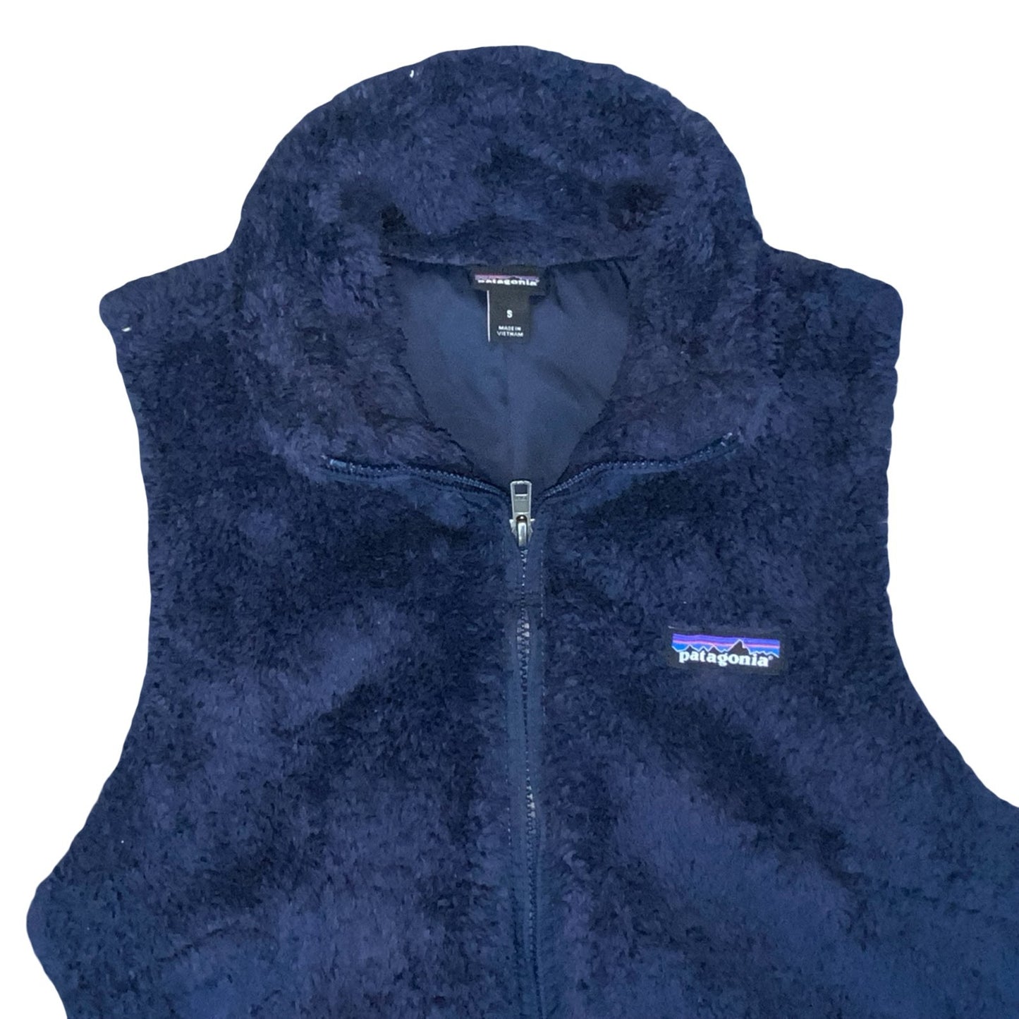 VTG 90s 'PATAGONIA' BLUE ZIP-UP LINED TEDDY FLEECE GILET BODY WARMER S 8