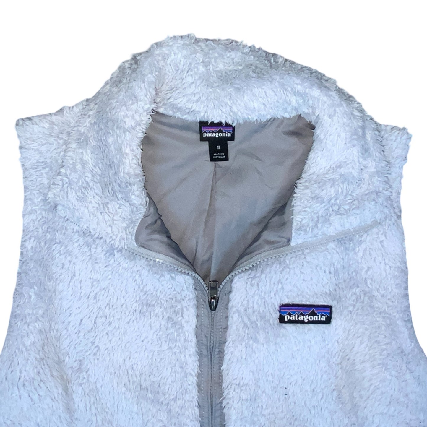 VTG 90s 'PATAGONIA' WHITE SLEEVELESS ZIP-UP TEDDY FLEECE GILET BODY WARMER S 8