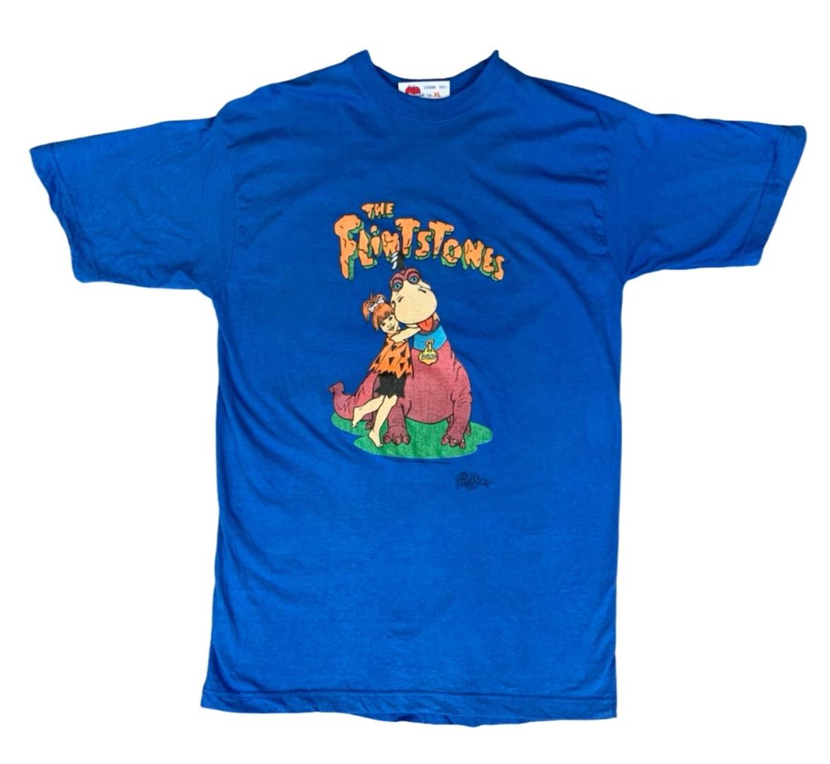 VTG 90s GENUINE THE FLINTSTONES CARTOON T SHIRT DINO & PEBBLES BLUE M