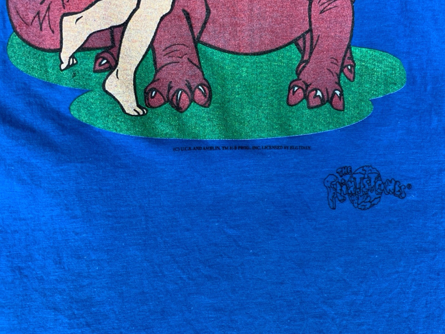 VTG 90s GENUINE THE FLINTSTONES CARTOON T SHIRT DINO & PEBBLES BLUE M
