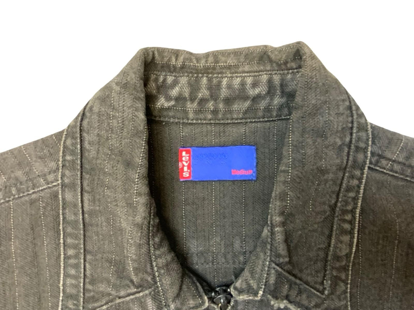 VTG LEVIS MOVIN ON HERRINGBONE & PINSTRIPE DENIM JACKET FADED BLACK XS