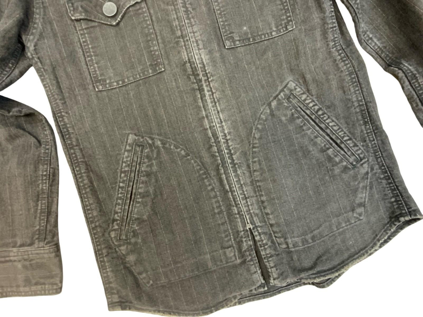 VTG LEVIS MOVIN ON HERRINGBONE & PINSTRIPE DENIM JACKET FADED BLACK XS