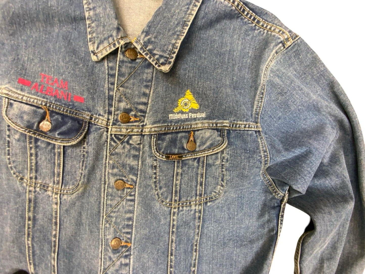 RARE VTG 1994 MIDTFYNS FESTIVAL DENMARK LEE RIDERS K503 DENIM CREW JACKET XL