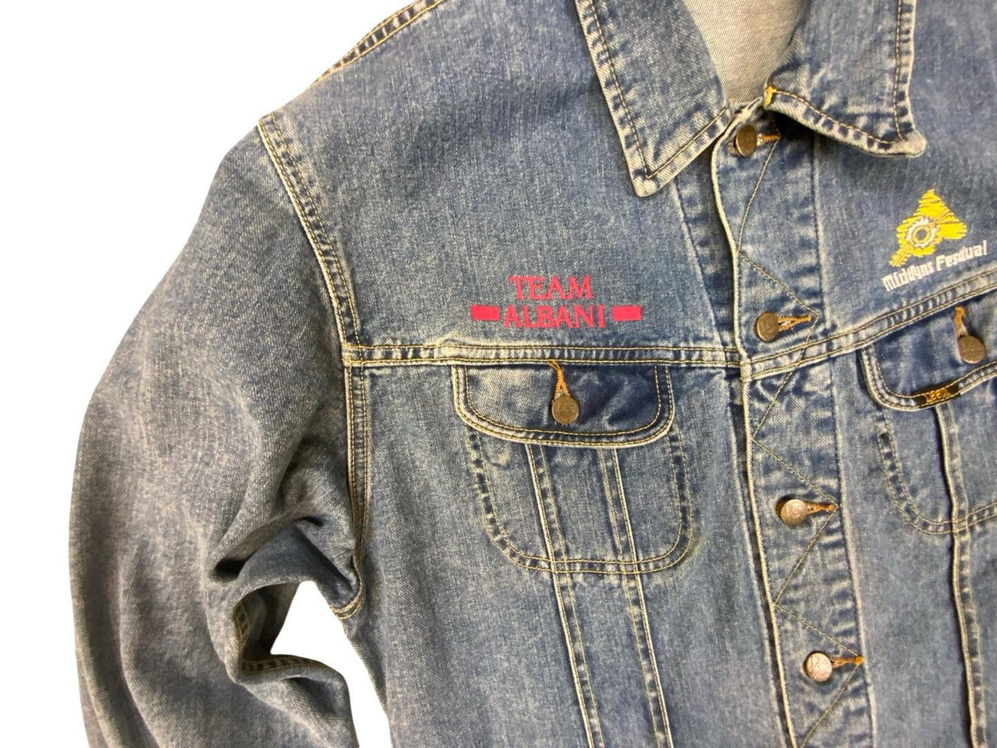 RARE VTG 1994 MIDTFYNS FESTIVAL DENMARK LEE RIDERS K503 DENIM CREW JACKET XL