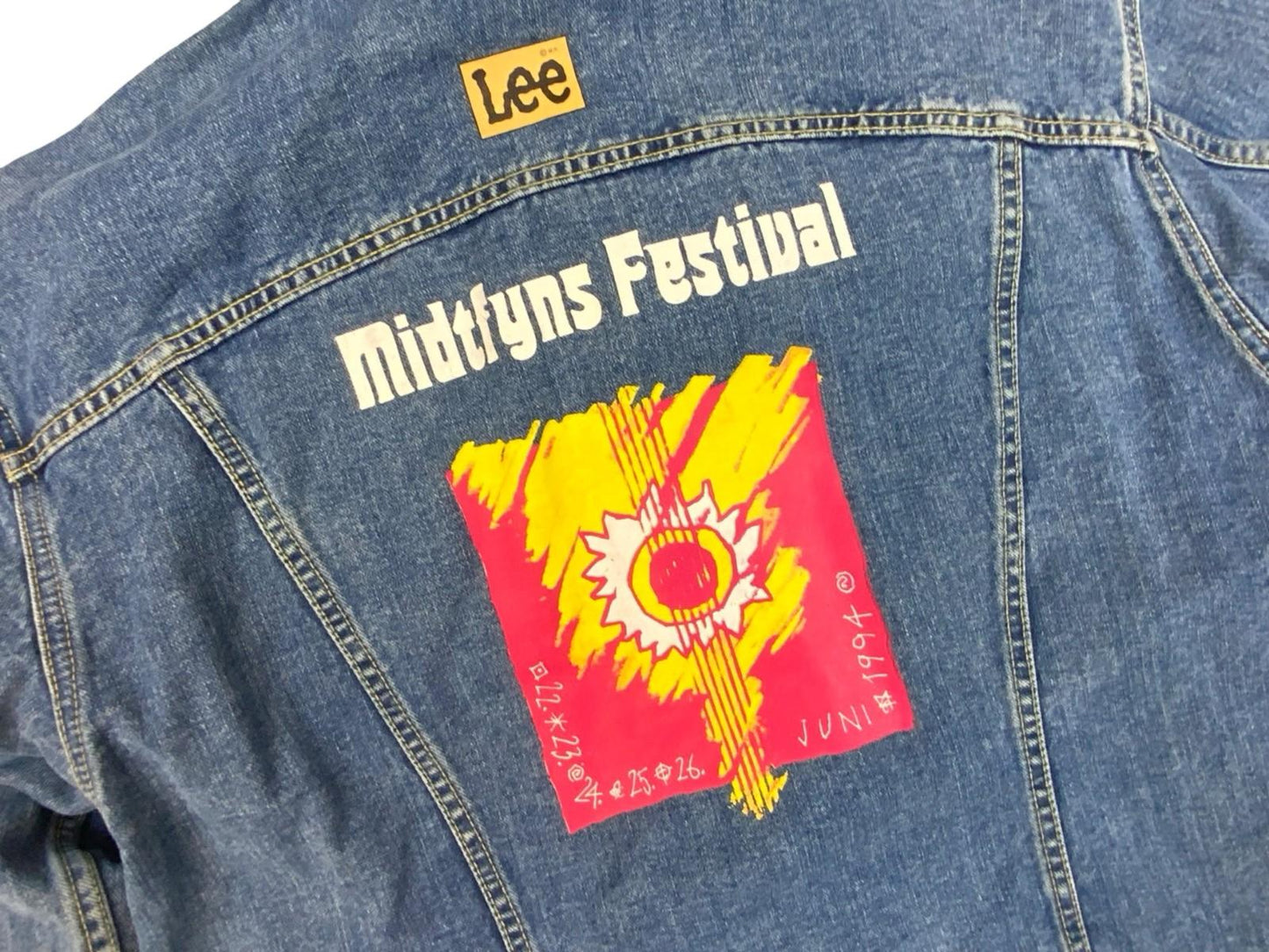RARE VTG 1994 MIDTFYNS FESTIVAL DENMARK LEE RIDERS K503 DENIM CREW JACKET XL