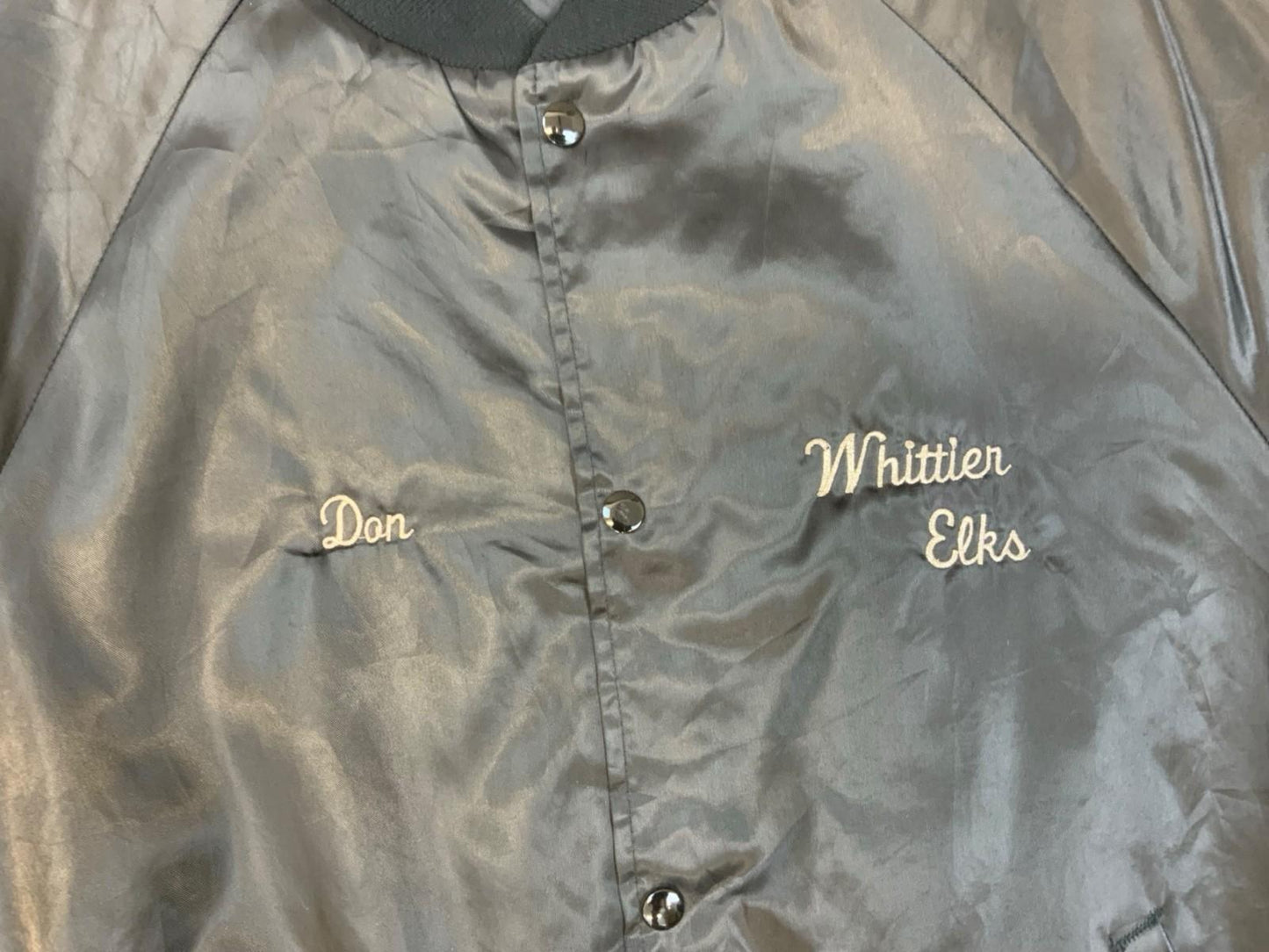 VTG USA 80s WHITIER ELKS CLUB LODGE CA SILKY COACH VARSITY JACKET FRAT MASONS L